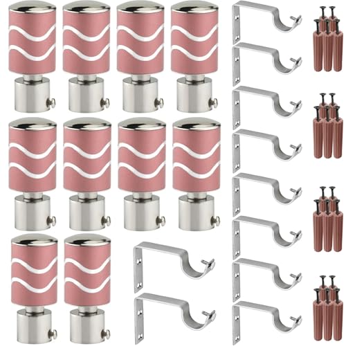 Image of GRIVAN Stainless Steel Curtain Holder Set for Door Window Wall Suitable for 1 Inch Rod Curtain Bracket Support Knobs Accessories (Pink, Pair of 5)