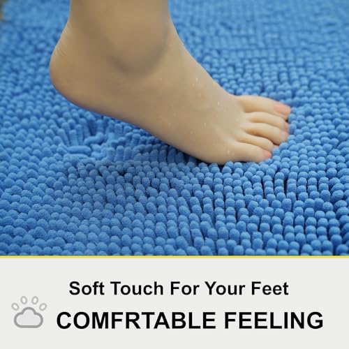 Image of BOANKODU Bathroom Rugs Sets 2 Piece, Extra Soft Chenille Bath Mat Absorbent Bathroom Rug, Bathroom Mat with PVC Non-Slip Bottom, Machine Washable Bath Rugs (32x20 Inch + 24x16 Inch, Snow Cyan)
