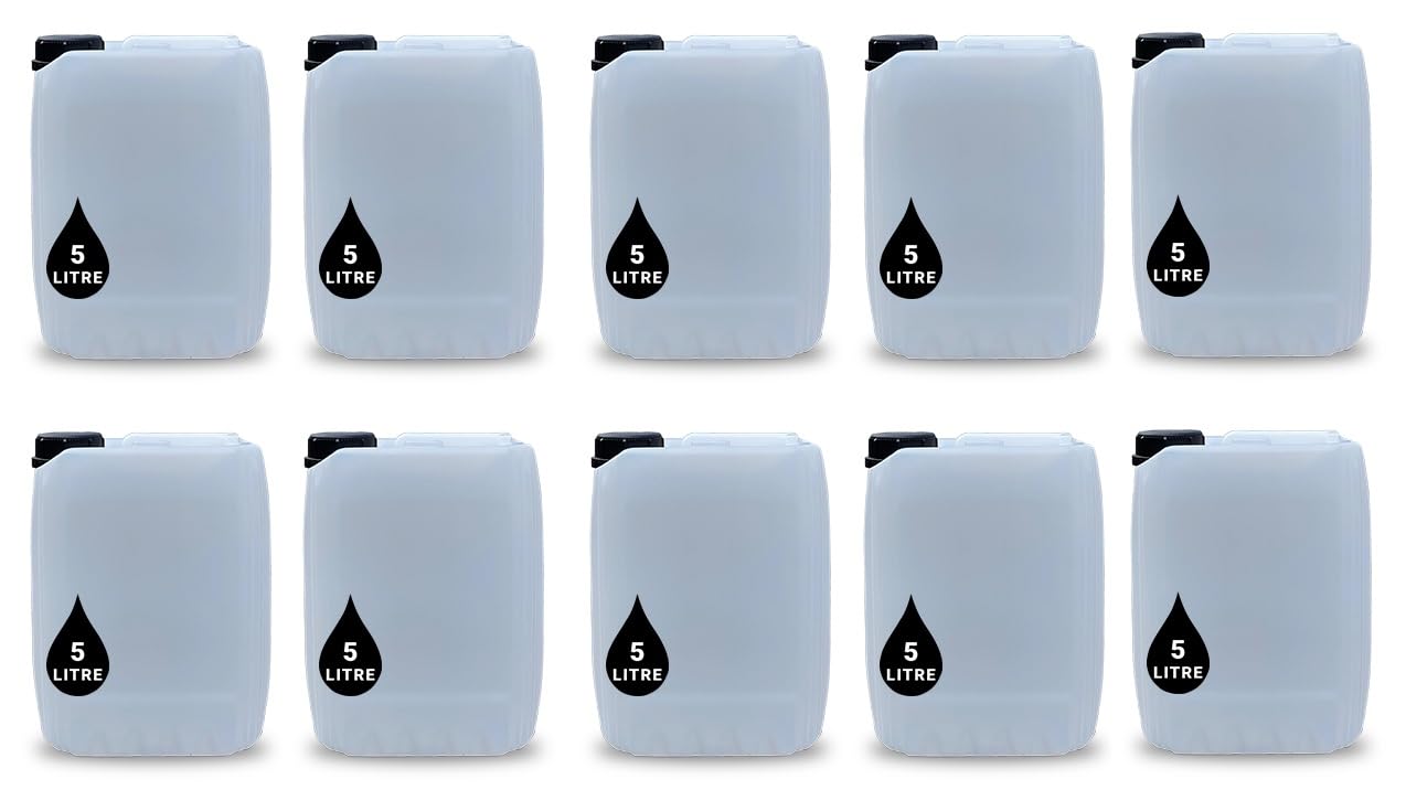 PowerChem 10 x 5L JERRY CAN - UN Approved Stackable Bottle Container + 51mm Tamper Evident Cap | Perfect for Storage of Water Liquid NATURAL