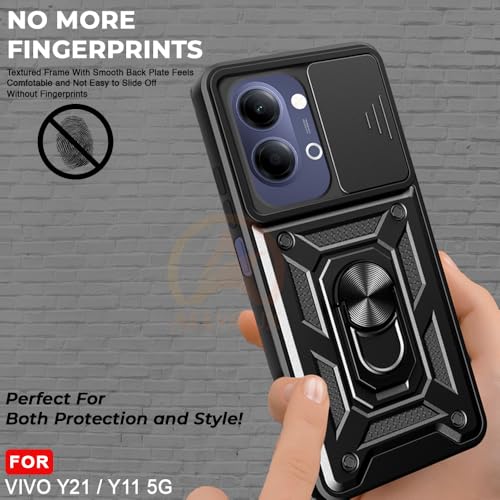 Image of Armor Bumper Back Cover Case for Vivo Y21 5G / Y11 5G | Rotating Camera Cover, Ring Holder & Kickstand | Heavy Duty & 360 Degree Protection Back Cover (Black)