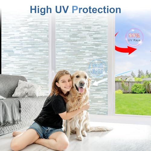 Frosted Glass Window Privacy Film Decorative, Bathroom Window Privacy Film for Glass Windows Cover, Static Cling, Removable, Reusable, Anti-UV, Anti-Glare, Heat Blocking, 23.6 Inch by 157.4 Inch