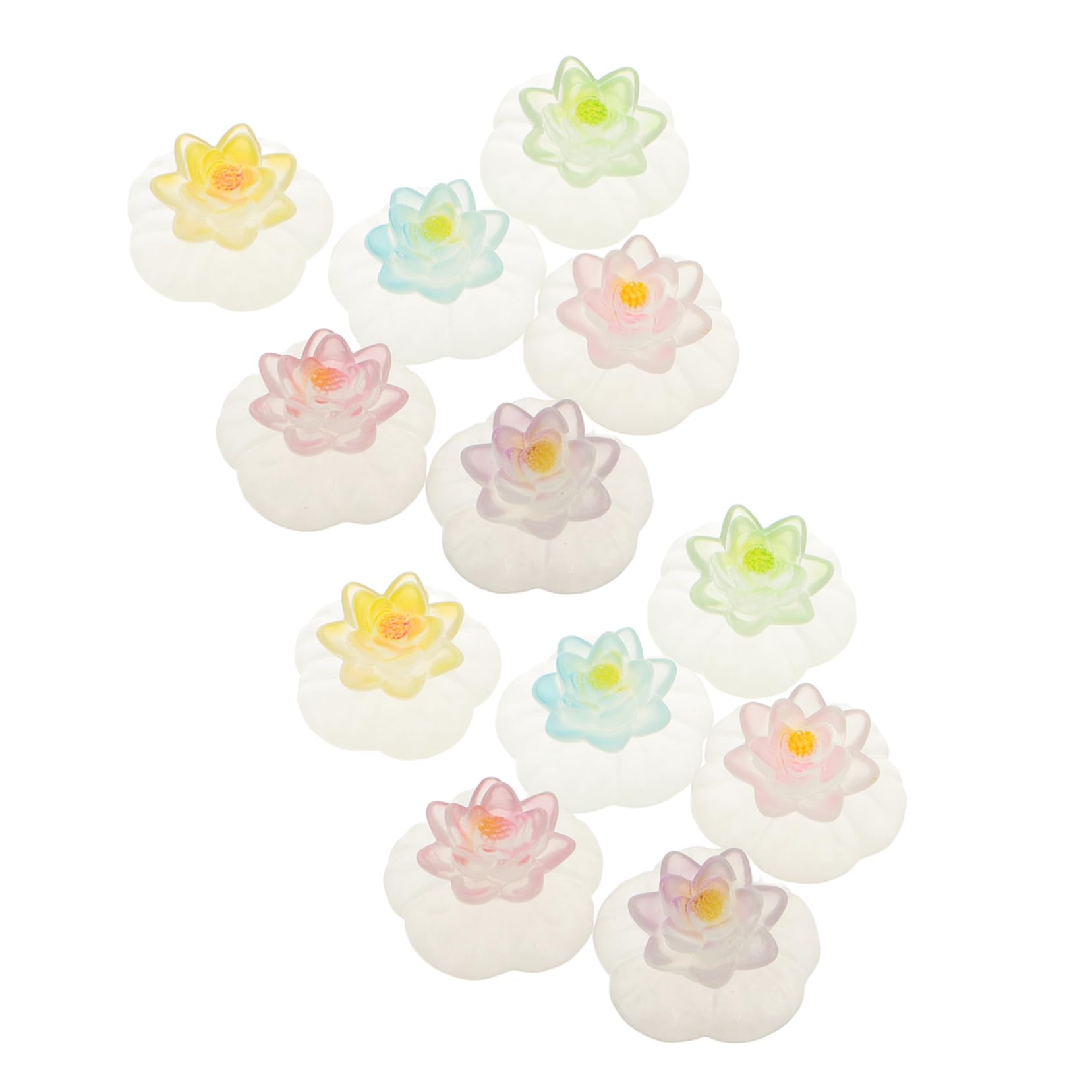 Yardenfun 12pcs Realistic Resin Lotus Ornaments Micro Landscape Night Lights Flower Desk Lamp Garden Decor Accessories