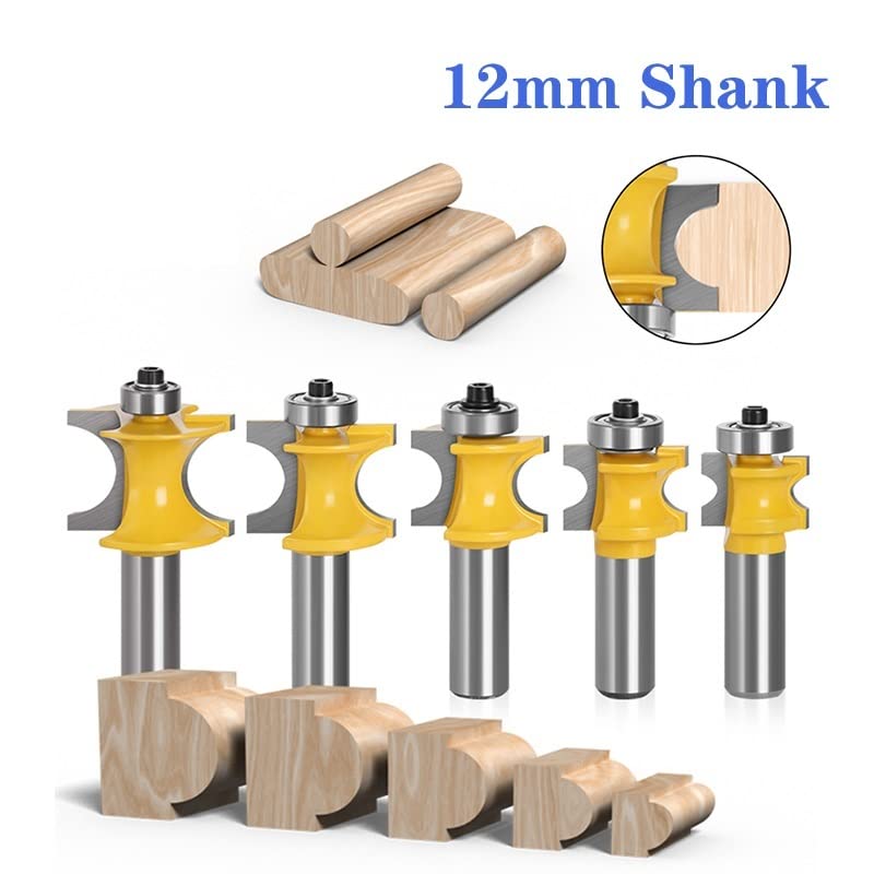 5 sztuk Bullnose półokrągły frez trzpieniowy frezy do drewna 2 flet łożysko narzędzie do drewna frez LT019(12mm Shank X 5PCS)