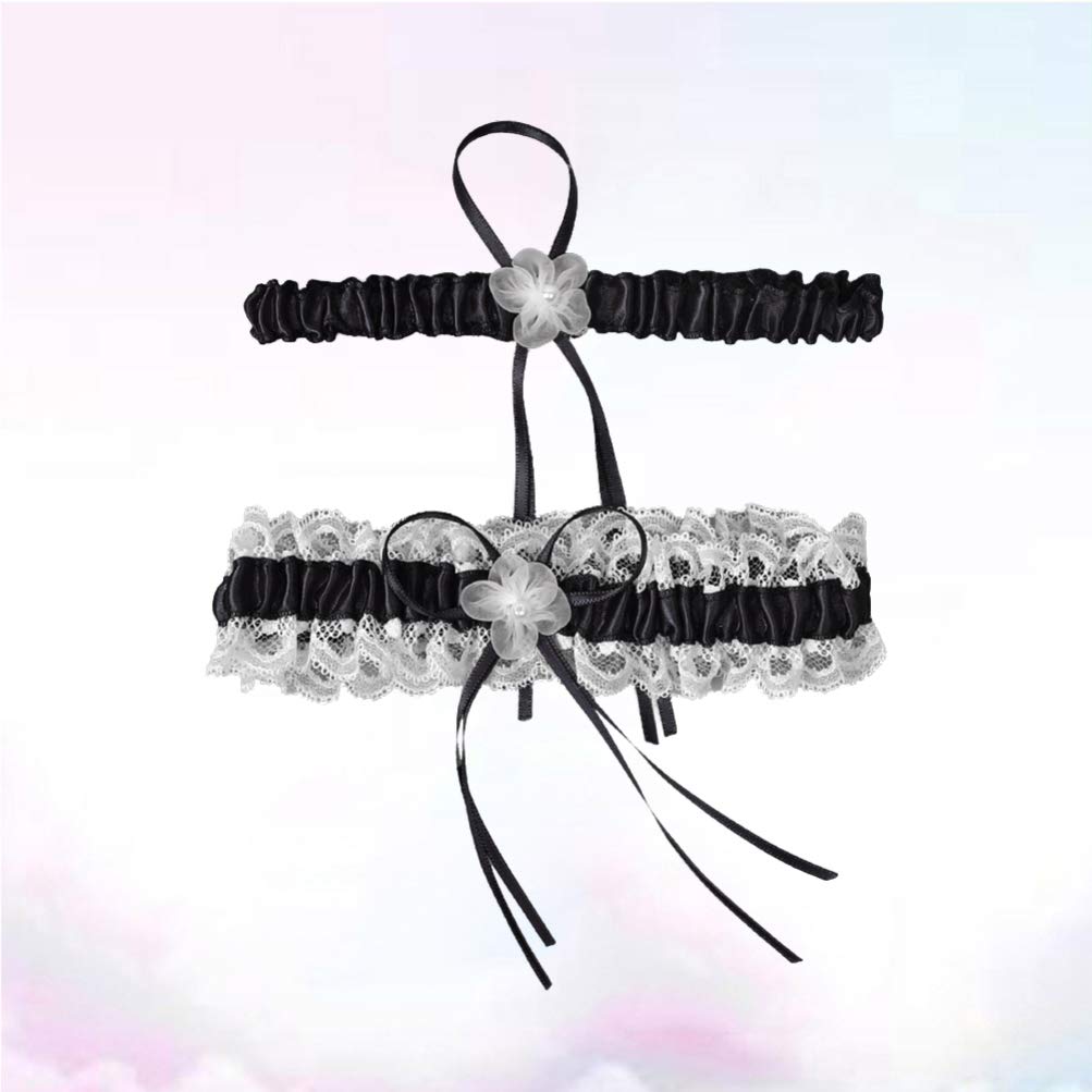 Cintura 1 Paio di Giarrettiere da Sposa Cinture Anello per Coscia in Pizzo Fascia per Gamba Floreale per la Festa di Nozze (Colore : Bianco) (Nero Bianco)
