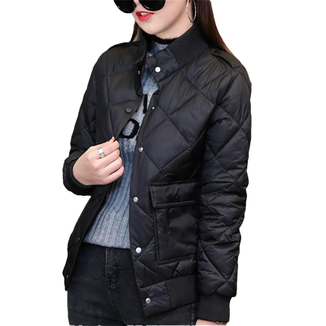 Kurzer Damenmantel, dicke Polsterung, gesteppt, gepolstert, Entendaunen, kurze Outdoor-Kleidung, Schwarz, Größe XXL, Schwarz , XXL