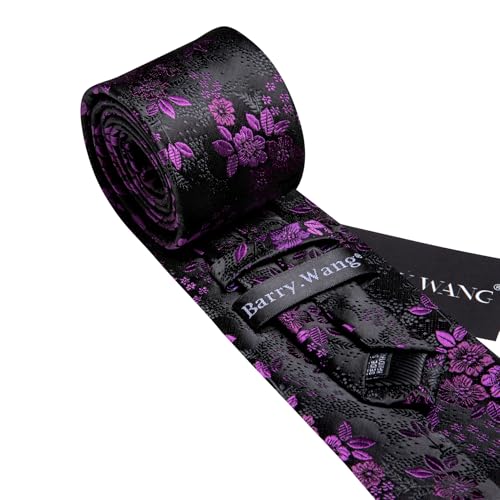 Image of Barry.Wang Flower Ties for Men Handkerchief Cufflinks Set Wedding Necktie Set Party