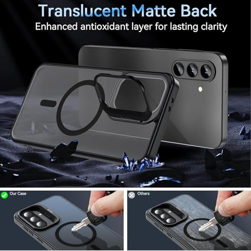 Image of DIZORO Samsung Galaxy A17 Case Compatible with Wireless Charging, with Camera Stand, Military Grade Drop Tested,Translucent Hard Back Soft Edge Back Cover (Black)