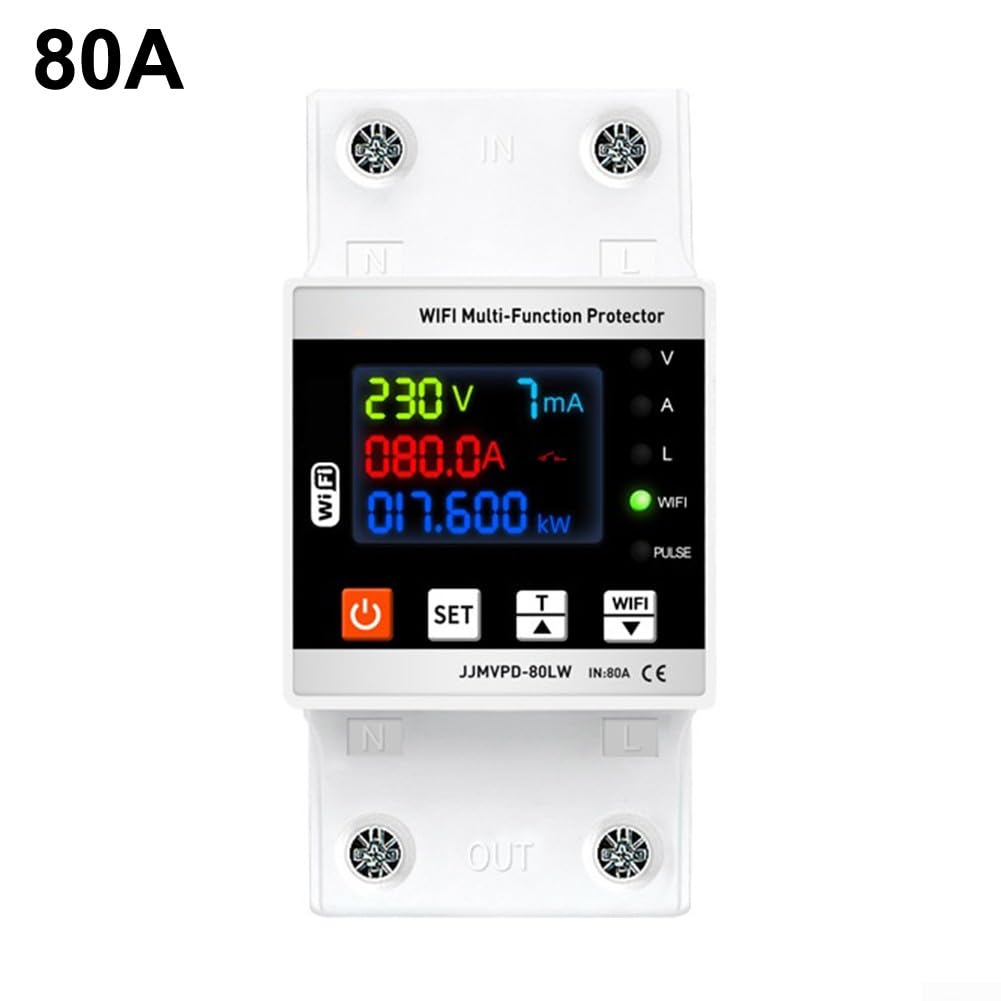Interruttore automatico intelligente WiFi, 63/80A Smart Earth LeakageOver Under Voltage Protector Relè Switch, due relè, telecomando per la protezione del circuito (WIFI 80A)