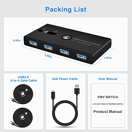 Yeemie USB-switch 3.0 USB-switch Selector 4 poorten, USB 3.0 delen, USB switch, 2-in-4 uitschakelaar voor 2 PC met 2 USB… - Image 8