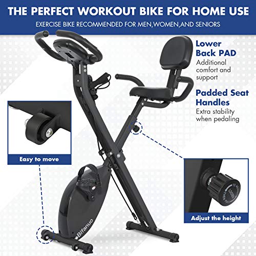 Exercise Bike Stationary Bike Foldable Magnetic Upright Recumbent Portable Fitness Cycle with Arm Resistance Bands Extra-large Adjustable Seat Pulse 3-in-1 Cycling Indoor Trainer for Home(Black) - Thumbnail 2