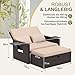 UDPATIO Rattan Lounge Möbel Outdoor,Lounge Balkonmöbel Gartensofa mit Hocker,Rattan Sofa mit Stauraum, Verstellbares 2 Sitzer Garten-Bett für Terrasse,Garten,Braun+Schwarz & Cremefarbene Bezüge