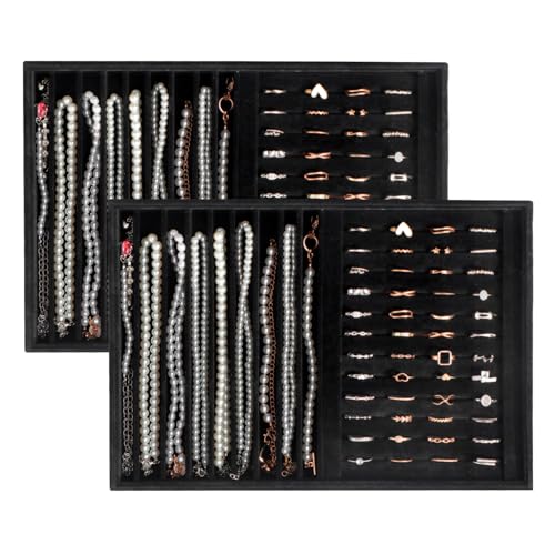 Image of Large Velvet Jewelry Tray Display Drawer Inserts 2 Pack