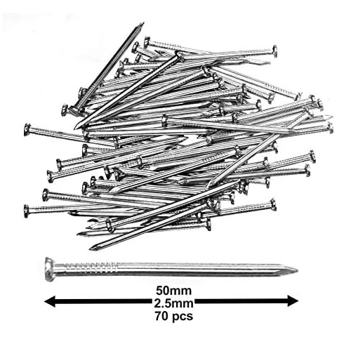 Pack of 70 Hardened Ribbed Steel Masonry Nails 2.5x50mm (1”x2”) for Brick, Blocks, Skirting Boards, Battens and All Other Masonry Cover