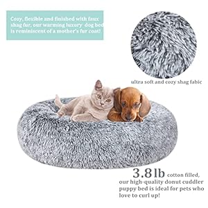   Poohoo-Calming-Faux-Fur-Donut-Cuddler-Dog-BedWashable-Round-Cat-Bed-Pillow-Cuddler-Gradient-Color2330-for-Small-Medium-DogsL-30Grey