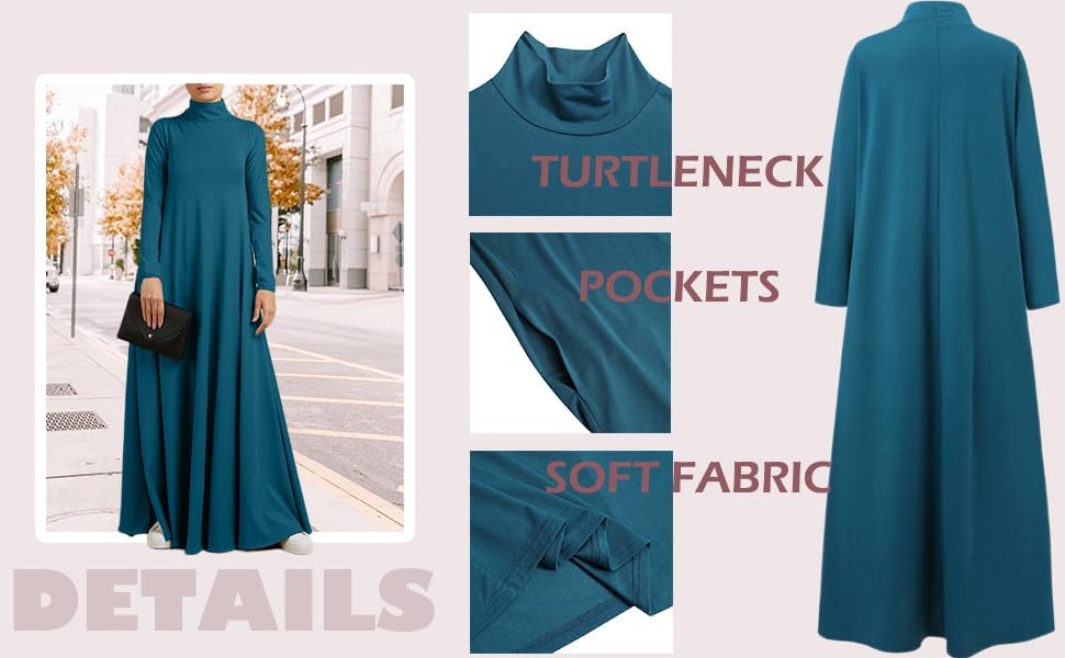 Apvirdy Maxi Dresses for Women 2025 Long Sleeve T Shirt Dress Long Flowy High Neck Dress with Pockets - Image 6