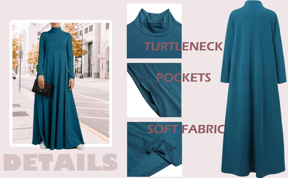 Apvirdy Maxi Dresses for Women 2025 Long Sleeve T Shirt Dress Long Flowy High Neck Dress with Pockets 6