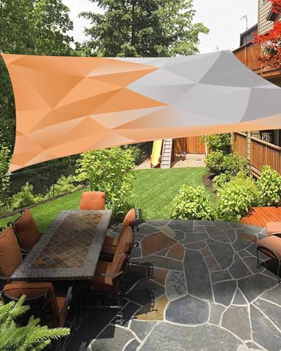 Boanket Sun Shade Sail 12' x 16', Orange Grey Geometric Sun Blocking Shades Privacy Outdoor Covering, Contemporary Abstract Art Shade Cloth for Patio Deck Terrace Garden Lawns Beach Backyard