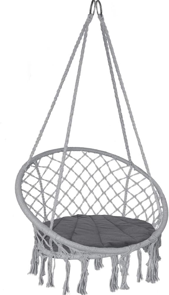 Sedia Amaca In Macramè Con Sedile, Amaca Con Corde Di Cotone E Fiocchi Per Interno Ed Esterno Nero - Foto 13