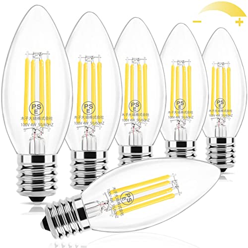 Wonninek LEDフィラメント電球 40W形相当 無段階調光 4W シャンデリア E17口金 PSE認証済み C35 2700K電球色 高輝度556ルーメン 省エネ 密閉形器具対応 高演色性 広配光 クリアタイプ電球 調光器対応 6個入