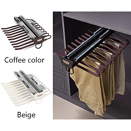 Porte-pantalons coulissant pour placard encombré de serviettes