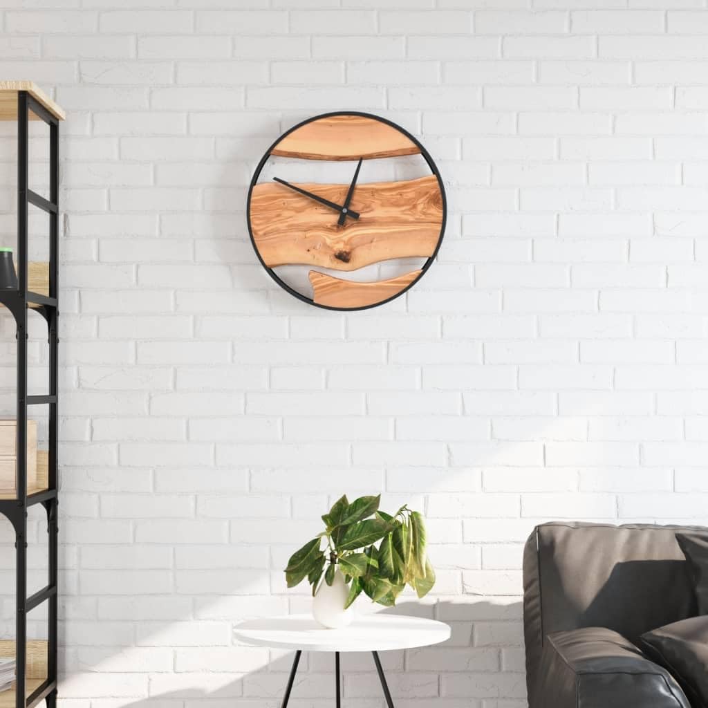 vidaXL Wanduhr Braun Ø35 cm Eisen und Olivenholz, Uhr, Wanduhr für Wohnzimmer, Schlafzimmer, Büros, Schulen, Badezimmer