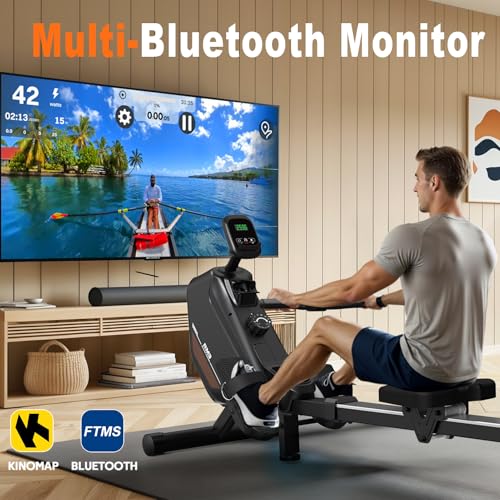 MettleMatic Máquina de remo para el hogar, máquina de remo con 16 niveles de resistencia magnética, hasta 300 Newton, remo Bluetooth, 150 kg de capacidad de carga, 2 años de garantía - Imagen 6