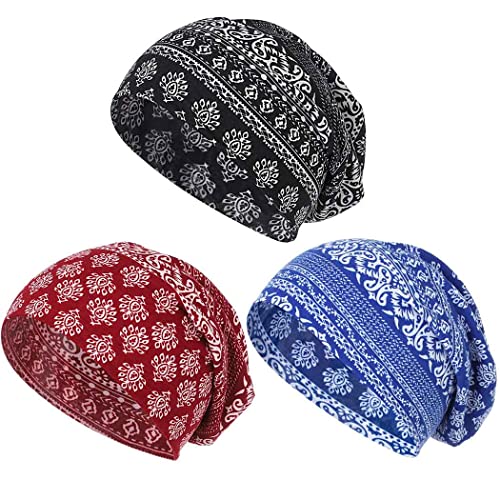 Image of Bohend Bohemian Beanie Hats Headwear Cap Stretch Non Slip Bandanas Sleep Turbans Hats for Women Men Close top Head Covering