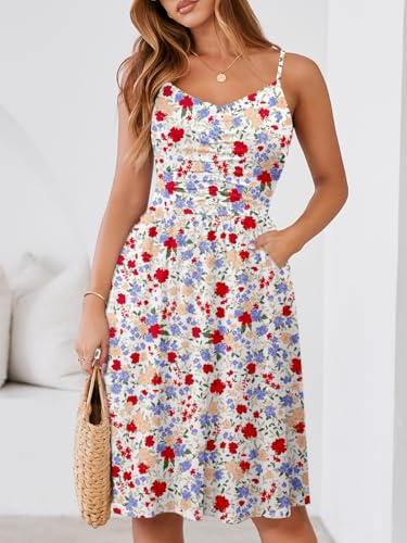Image of YATHON Casual Dresses for Women Sleeveless Cotton Summer Beach Dress A Line Spaghetti Strap Sundresses with Pockets