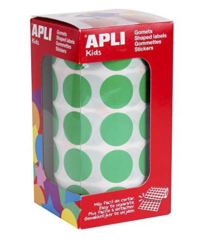 APLI Kids 4862 - Gomets autoadhesivos circulares 20mm verde en rollo, pegatinas redondas