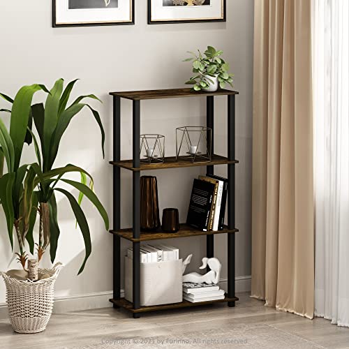 Image of Furinno TURN-S-TUBE Storage Shelves, 4-Tier Book Shelf, Corner Shelf, Toolless Open Shelves, for Organization and Storage, Living Room, Garage, Home Office, Amber Pine