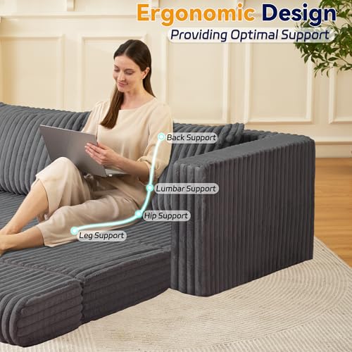 Image of HABUTWAY 68 inch Loveseat Boneless Couch, 4-in-1 Convertible Sofa Bed, Plush Fur Folding Futon Sofa Bed Couches with 2 Pillows for Living Room, High-Density Foam Support, No Assembly Required, Grey