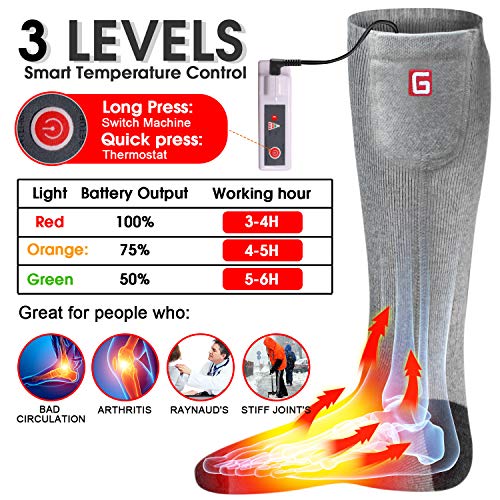 Men Women Rechargeable Electric Heated Socks Battery Heat Thermal Sox,Sports Outdoor Winter Novelty Warm Heating Sock,Climbing Hiking Skiing Foot Boot Heater Warmer(Black/Grey/Navy,L) (Grey, M)
