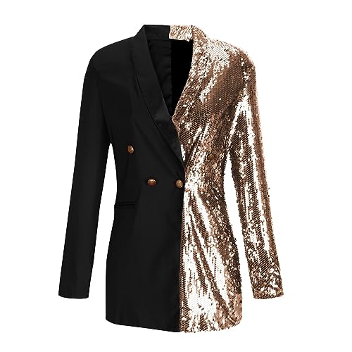 HGps8w Double Breasted Sequins Blazer Dress for Women Sexy Colorblock Long Blazers Jackets Formal Evening Party Club Outfit4