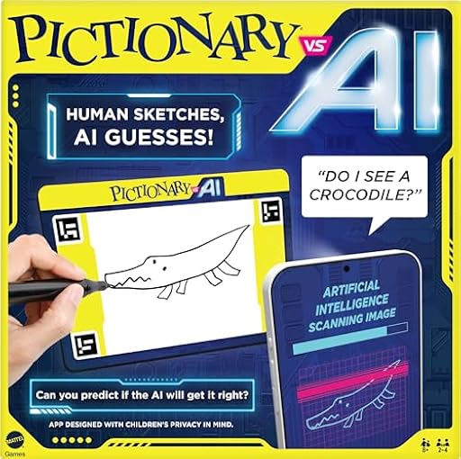 Mattel Games Juego Familiar Pictionary Vs. AI para Fiestas de Juegos con niños, Adultos y familias Que utilizan Inteligencia Artificial para 2 a 4 Jugadores | Ya disponible en tu tienda friki favorita! En mundofriki.es!