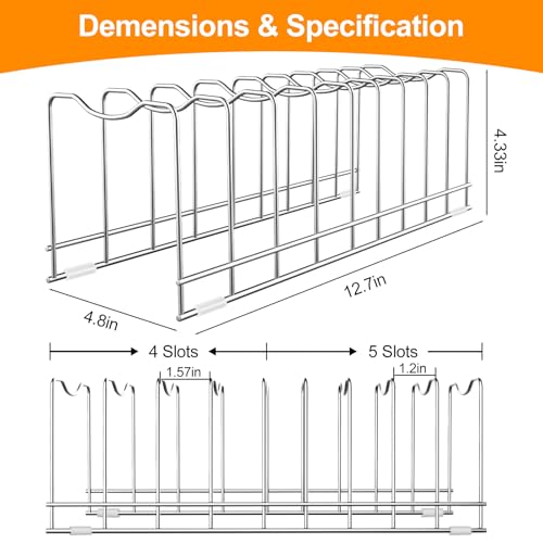 Image of FLSEPAMB Stainless Steel, Alloy Steel Lid Organizer Pot Lid Organizer 10-Tier Pot Lid Rack Holder Suitable for Bakeware Dish Plate, Cutting Boards, Pots & Pans (1 Pack), Free Standing, Tiered Shelf