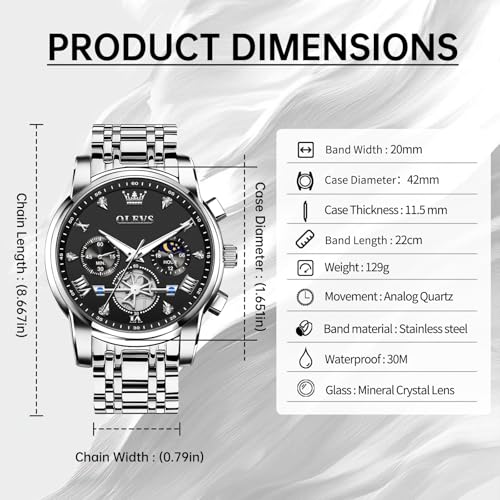 Image of OLEVS Watches for Men Luxury Dress Stainless Steel Waterproof Chronograph