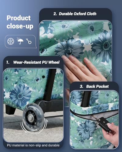 Image of Small Collapsible Shopping Cart,Shopping Cart with Wheels,Folding (XFlower8)