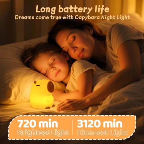 Image of Rytinazzz Silicone Night Light for Kids, 50H Long Battery Capybara Lamp, Gift for Kids, Rechargeable Tap Control, Soft Dimmable Nursery Light