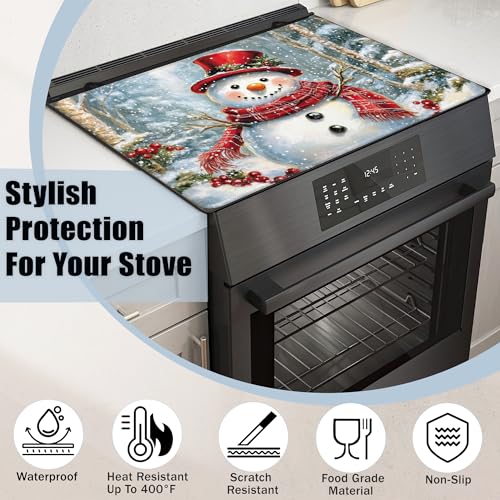 Image of Stove Top Covers for Electric Stove,Christmas Snowman Flat Top Stove Cover,Winter Forest Heat Resistant Glass Top Stove Cover Protector Anti-Slip Range Covers, 28 x 20 Inch