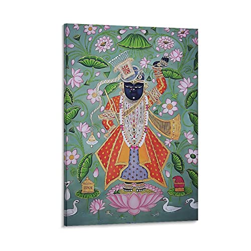 Bludug Shreenathji Pichwai Indian Folk Art Poster (3) Canvas Painting Posters And Prints Wall Art Pictures For Living Room Bedroom Decor 16X24Inch(40X60Cm) #TOP22