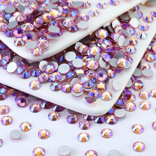 Image of 1440PCS SS4 Crystal Glass Flatback Rhinestones, Round Flat Back Crystal Gems for Nail Art and Craft Clothes, Glue Fix Diamond Stones Light Pink AB (1.5-1.7mm)