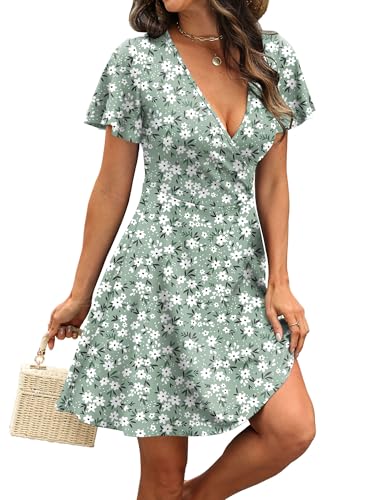 Image of RUMIA Women Casual Dresses Wrap V Neck Dress A-Line Summer Sundress Fashion