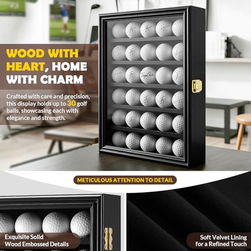Image of JupDec Golf Ball Display Case Frame for 30 Balls, Dustproof Solid Wood Holder Box with Unobstructed Clear View, Velvet Lined Cabinet with Removable Shelves, Ideal Gift for Golf Fans