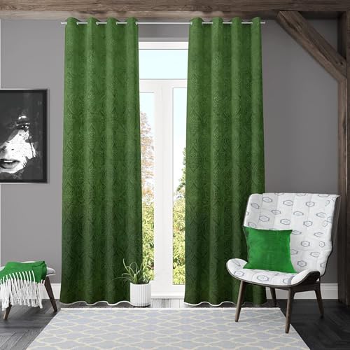 Image of Velvet Curtain 7 Feet Long for Living Room - Door Curtain Set of 1 Pcs Panel, Velvet Blackout & Stylish Parda for Home Decor & Office (48 Inch X 84 Inch) - 1 Pcs Dark Green Colour