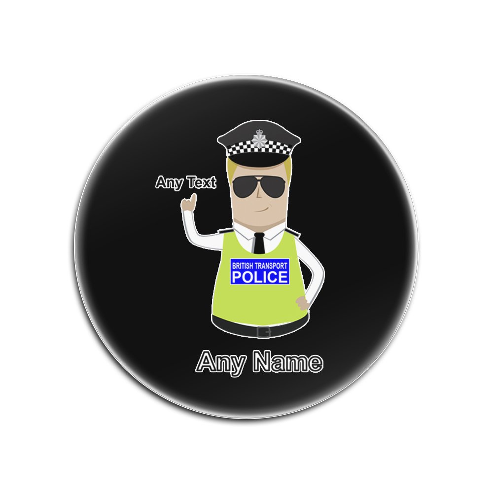 Unigift Black Personalised Gift - British Transport Police Round Glass Coaster (Police Design Colour) Name Message Unique Mat Pad - Btp - Blonde Policeman