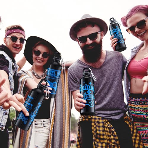 24 Pcs 17oz Gaming Water Bottle Sports Insulated Water Bottles with Hook Clip Funny Quotes Aluminum Gamer Iced Coffee Travel Mug for Birthday Video Game Party Favors (Black) - Image 7