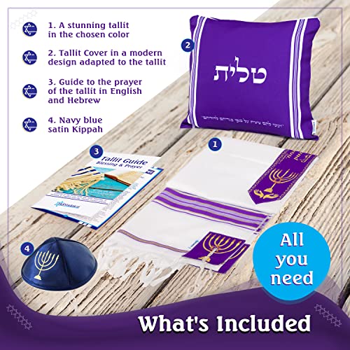 Image of Tallit Prayer Shawl with Matching Bag, Certified Kosher, Kumi Ori Uniq Design Made in Israel, Soft Acrylic Tallit