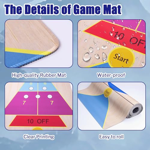 WodGod 11.8’L Shuffleboard, Curling and Bowling 3 in 1 Board Game Set,with 11.8 Foot Game Mat,2 Cues,8 Curling Rocks,6 Bowling Pins,Fun Family Game - Thumbnail 3
