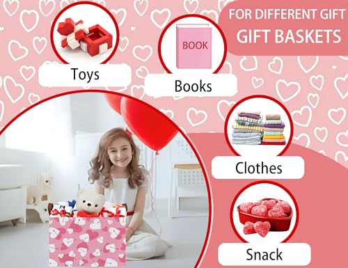 Image of Large Valentine's Day Basket Heart Shaped Storage Bin for Gifts Collapsible Organizer Room Decor (Arrow White Pink Love)