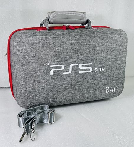 Image of PSS Storage Bag for PS5 Slim, Hard Travel Carrying Case Compatible for PS5 Slim, Waterproof Shoulder Bag with Both Side Compartments Travel Accessories for PS5 Slim Disk / Digital (Grey)